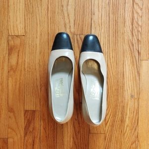 Salvatore ferragamo two tone block heel pumps